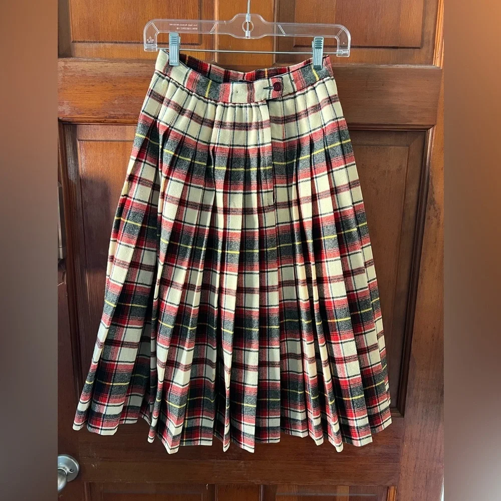 Vintage Pendleton Plaid Wool Pleated Skirt Girls 12 XXS Tartan Made in USA